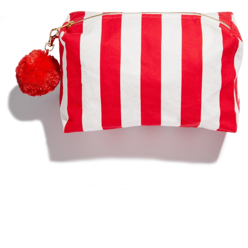 Red and white striped Washbag with a red pom-pom 