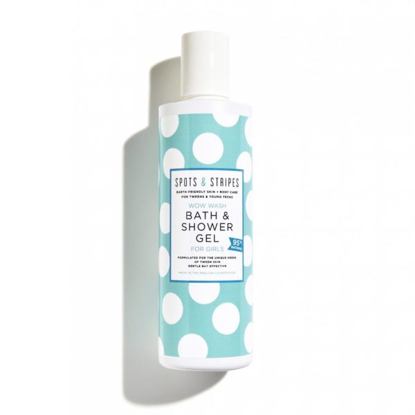 A natural and gentle bath & shower gel specially for teen/teenage/tween boys and girls , by earth-friendly skincare brand Spots & Stripes.