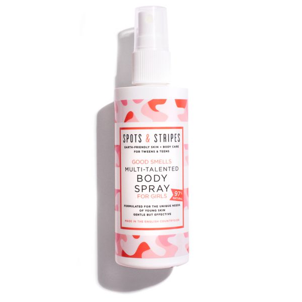 A gentle body spray specially for teen/teenage/tween girls, by earth-friendly skincare brand Spots & Stripes.